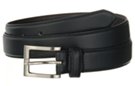 1-1/8" low gloss black single stitch leather dress belt, top grain finish, rectangular 1-3/4" nickel polish buckle with leather keeper