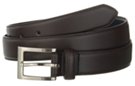 1-1/8" low gloss brown single stitch leather dress belt, top grain finish, rectangular 1-3/4" nickel polish buckle with leather keeper