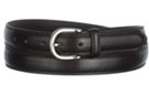 medium width leather dress belt, nickel U-bolt buckle with leather keeper