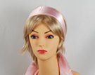 solid pink satin headscarf attached to plastic headband