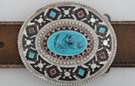 oval enameled pewter American southwest-style concho belt buckle