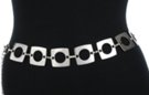 silver chain belt, curved squares with cut-out circles