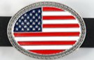 oval pewter enameled belt buckle of US flag