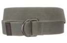 faded gray stone wash cotton canvas belt with nickel polish D-rings and leather tip