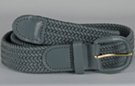 braided knitted elastic stretch belt, grey with grey leather tabs and buckle