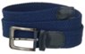 navy blue stretch belt with gunmetal buckle