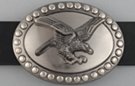 belt buckle, eagle surrounded by pewter gray border with nickel studs