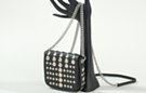 button studs and chain black leather mini messenger bag