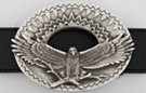 spread-eagle sunburst oval pewter belt buckle in bas-relief