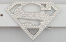 rhinestone and silver super "S" and shield belt buckle
