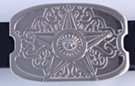 Little Texas star inside big Texas star belt buckle, silver-tone with swirled cloud background