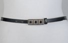 skinny glossy vinyl fashion belt with triple knob buckle