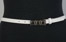skinny glossy vinyl fashion belt with triple knob buckle
