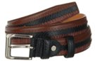 brown and black tri-skin embossed leather dress belt with nickel polish buckle