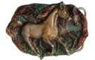 pair of running horses western belt buckle