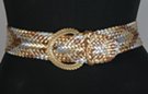 multi-metallic faux leather braided belt snake skin weave, braided buckle and braided retainer