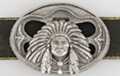 Indian chief in war bonnet and breastplate belt buckle