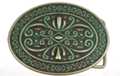 diamond and scrollwork verdigris and brass belt buckle