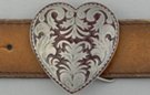 western heart buckle, floral with maroon enamel