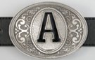 oval pewter western initial buckle