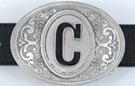 oval pewter western initial buckle