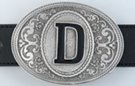 oval pewter western initial buckle