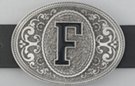 oval pewter western initial buckle