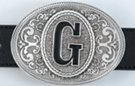 oval pewter western initial buckle