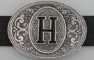 oval pewter western initial buckle