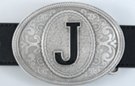 oval pewter western initial buckle