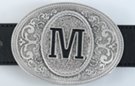 oval pewter western initial buckle