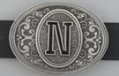 oval pewter western initial buckle