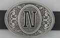 oval pewter western initial buckle