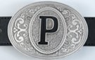 oval pewter western initial buckle