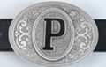 oval pewter western initial buckle