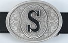 oval pewter western initial buckle