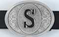 oval pewter western initial buckle