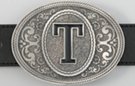 oval pewter western initial buckle