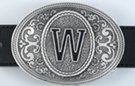 oval pewter western initial buckle