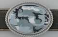 oval pewter western belt buckle with camouflage print