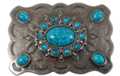 scalloped rectangular acrylic turquoise and pewter western belt buckle