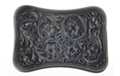 bow-tie pewter belt buckle with western scrollwork
