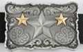 three star brass and pewter rectangular western belt buckle
