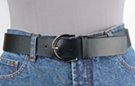 black 1-1/2" plain cut leather belt, nickel polish horseshoe buckle, plain leather retainer loop