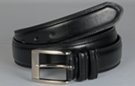 1-1/4" double stitched double loop raised center black leather belt with smooth grain and big 2" by 1-7/8" nickel polish buckle