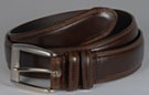 1-1/4" double stitched double loop raised center brown leather belt with smooth grain and big 2" by 1-7/8" nickel polish buckle