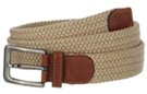 extra wide beige braided stretch belt with gray buckle