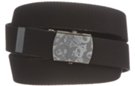 3-D skulls buckle on black web belt