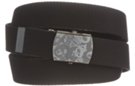 3-D skulls buckle on black web belt