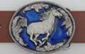 western cobalt enameled galloping wild horse belt buckle